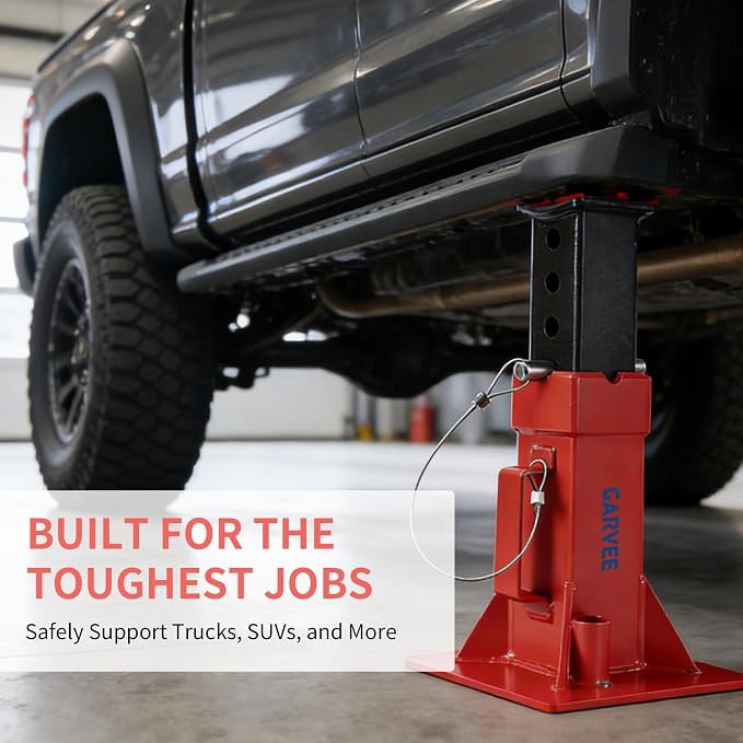 Garvee Heavy-Duty 12 Ton Jack Stands, 2 Pack Pin Type Supports with Quick-Lock for Trucks, RVs & Trailers, 11-18.5 Inch Adjustable Height, Professional Automotive Garage Equipment, Red