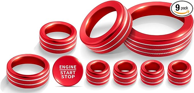 for 2025-2026 Ford Bronco Sport Accessories (Not for Bronco) 9PCS Aluminum Alloy Knob Cover Trim Set for Push Start, Volume, Air Vent Tabs, Headlight & Gear Shift Knob (Red)