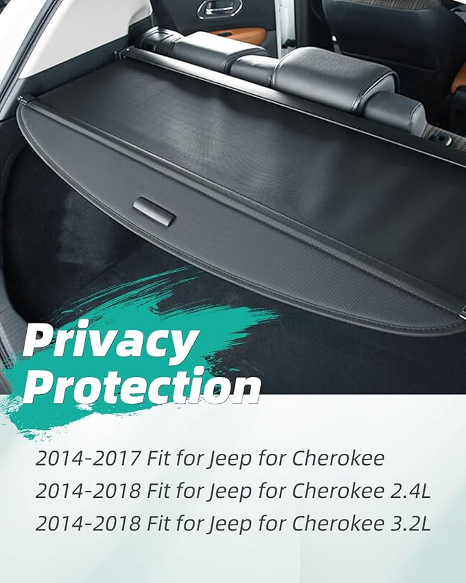 SCITOO Cargo Cover 2014-2017 Fit for Jeep for Cherokee Upgraded Retractable Rear Trunk Cover with Aluminum PVC&Plastic