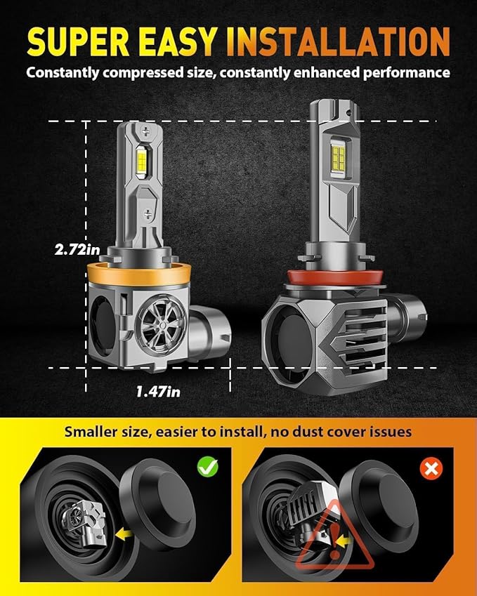 Termitor Upgraded H11 9005 Light Bulbs Combo, 100,000LM 1200% Super Bright H9 H8 Bulbs, 85000+Hrs Long Life, 1:1 Halogen Fit Plug-N-Play H9 H8 HB3 Lights Kit, 6500K White, Pack of 4