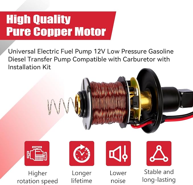 Universal Electric Fuel Pump Kit 12V 4.5-7psi Electric Fuel Pump with Mounting Bracket, Fuel Filters, Hose Clamps, 6.56 FT 5/16" ID Fuel Line