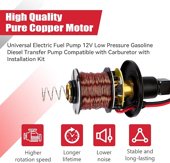 Electric Fuel Pump 12V 5-9psi HEP-02A for Electric Transfer Universal Low Pressure Gas Diesel Fuel Pump for All 12V Cars Trucks Boats Carburetor Lawn Mower