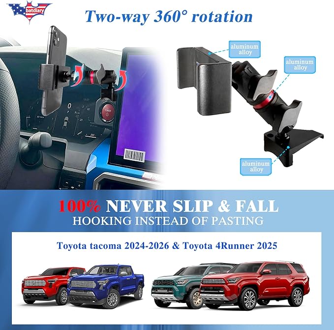 2026 Tacoma Vent Phone Mount for Toyota Tacoma 2024-2026 | 4Runner 2025 Accessories | Aluminum Telescopic Air Vent Phone Holder |Thick Case Friendly Car Mount for iPhone 16/15 Pro Max, Galaxy S24