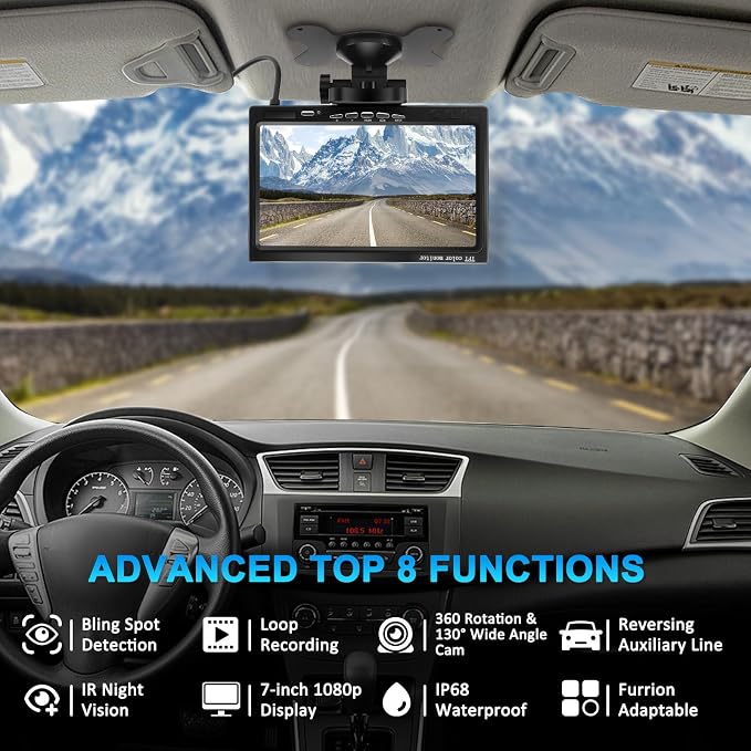 Backup Camera System Kit with 2 Cameras and 7 Inch HD Monitor IP69 Waterproof Night Vision Backup Camera Rear View Camera for Truck RV Van SUV Pickup