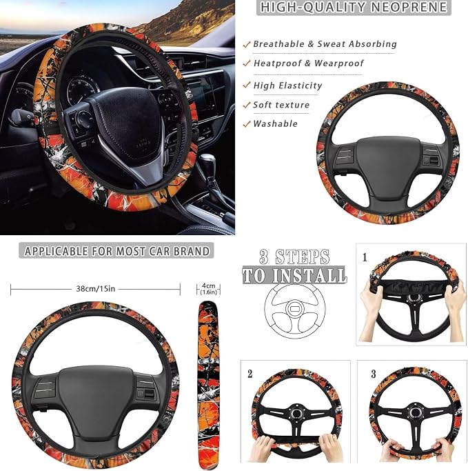 KEIAHUAN Camo Hunting Design Car Seat Cover Full Set 11 Pieces Front & Back with Handbrake Cover Gear Shift Cover,Steering Wheel Cover,Stretchy Headrest Cover,Auto Cup Coasters Universal Fit