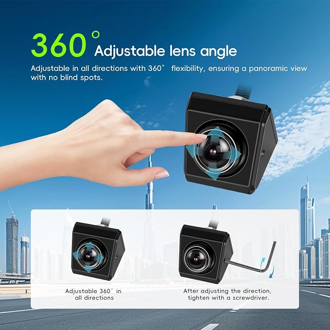 Backup Camera AHD 1080P, 5" Customizable Reverse Guidelines(H/V/W), Night Vision 360 Adjustable IP68 Waterproof Rear View Camera for Truck Pickup RV Camper 5th Wheel Boat Horse Trailer Cars 12-24V
