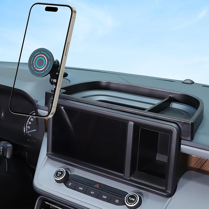 Aunginsy Center Console Dashboard Storage Tray with Magnetic Phone Holder Compatible with Ford Maverick 2022-2024 Instrument Multi-Functional Mobile Phone Mount Storage Box Organizer Tray Accessories