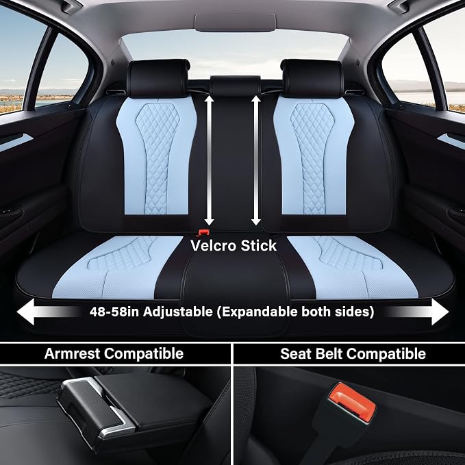 Coverado Car Seat Covers, Back Car Seat Cover, 3-Pieces Leather Seat Cover, Luxury Car Seat Cushion, Luxury Seat Cover Seat Protector Universal Most Cars Trucks SUV