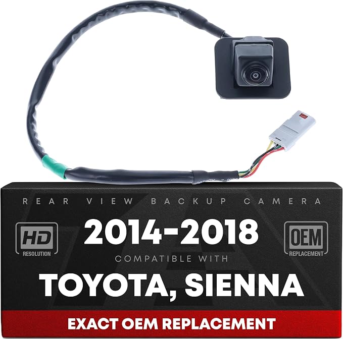 Rear View Backup Camera, Reverse Park Assist - Compatible with 2014-2018 Toyota Sienna - OEM 8679008010, TO1960156