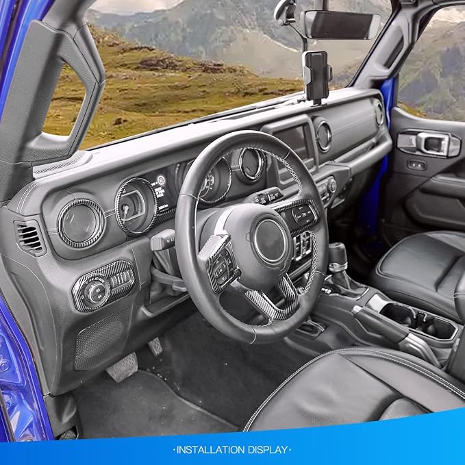 Barong for Jeep Wrangler JL JLU Gladiator JT 2018-2023 Accessories Interior Decoration Steering Wheel Gear Cup Holder Door Panel AC Air Vent Reading Light Cover 23PCS Full Set (Carbon Fiber)