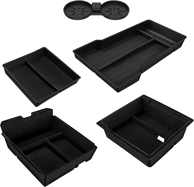 KYX Center Console Organizer Tray for Tesla Model 3 Highland Accessories 2024 Armrest Hidden Drawer Storage Box Cup Holder-5Pcs