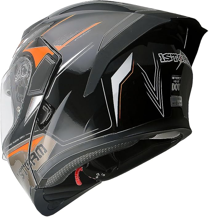 1Storm Motorcycle Modular Full Face Flip up Dual Visor Helmet + Spoiler: HB89 Storm Orange
