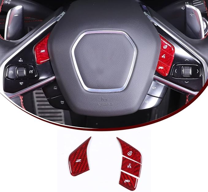for Corvette C8 8PCS Dry Carbon Fiber Central Control Steering Voice Volume Button Cover kit for 2020-2025 Corvette C8 Center Steering Control Button Trim Cover with Heated Button Interior Sticker