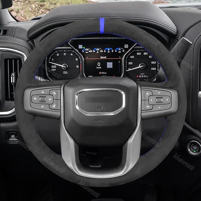 MEWANT Hand Stitch Car Steering Wheel Protector Wrap Cover for GMC Sierra 1500 2019-2023 / Sierra 1500 Limited 2022 / Sierra 2500 2020-2024 / Sierra 3500 2020-2024 / Yukon (XL) 2021-2023 Accessories