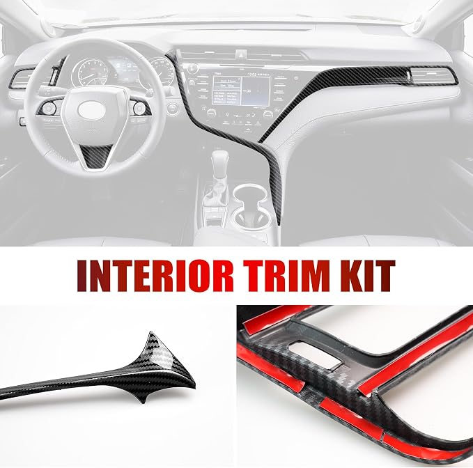 Interior Trim Kit for 2018-2024 Toyota Camry, Air Outlet Trims Steering Wheel Cover molding Gear Shift Knob Cover(Carbon Fibre Style)