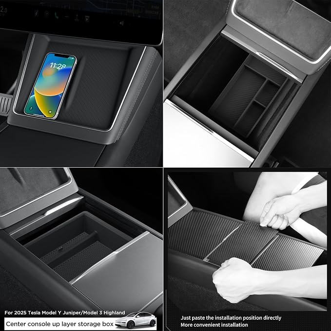 LUCKEASY 8PCS Organizer for Tesla Model Y Juniper 2026 2025 (Not Fit Standard) Cup Holder | Armrest Box & Armrest Cover | Glove Box | Center Pad | Wireless Charging Pad | Center Upper & Lower Tray