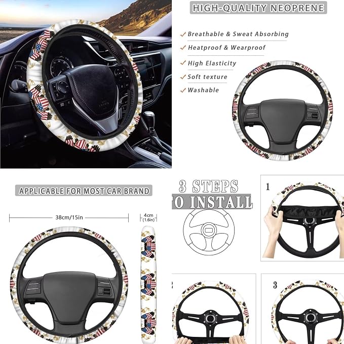 America 250th Celebration Eagle Seat Covers for Car SUV Truck 11 Pack Patriotic Auto Decor with Full Set Accessories for 4th of July, Steering Wheel Cover & Seatbelt Pad Cover