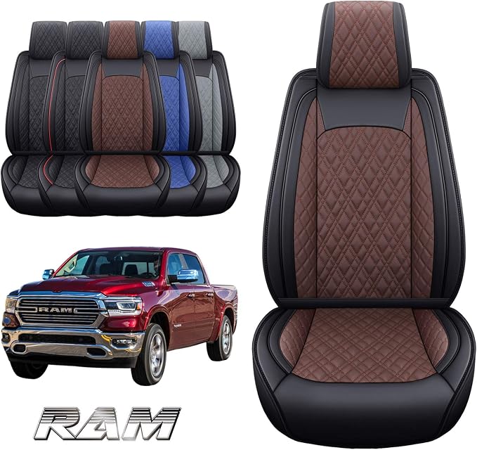 YIERTAI Car Seat Covers for Dodge Ram Fit 2009-2026 1500 2010-2026 2500 3500 Classic Bighorn Longhorn Laramie Tradesman Truck Brown Front