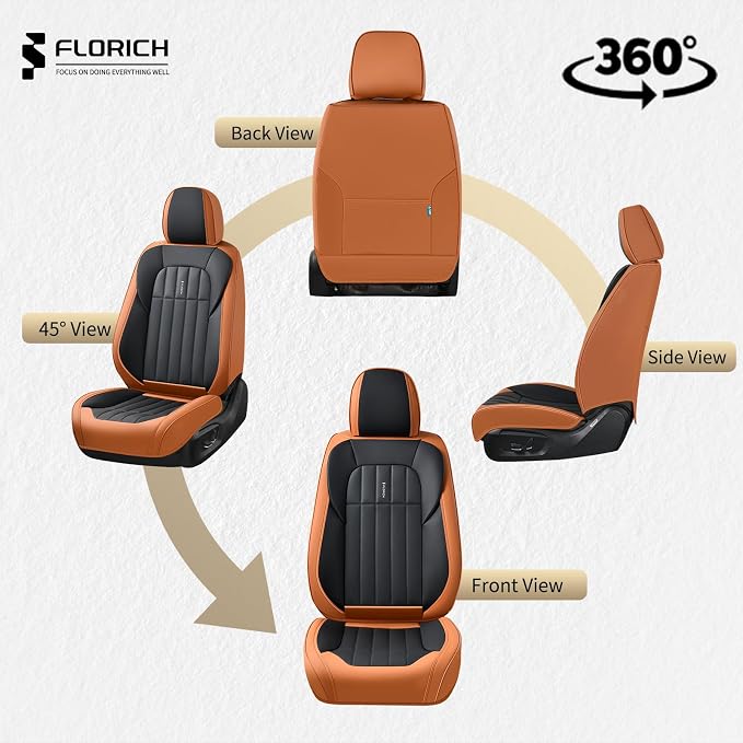 FLORICH Leather Seat Cover, Car Seat Covers Front Set, Waterproof Car Seat Protectors, Front Seat Covers 2 Pack, Automotive Seat Covers Protector Fit for Most Cars Trucks SUV - BrownBlack