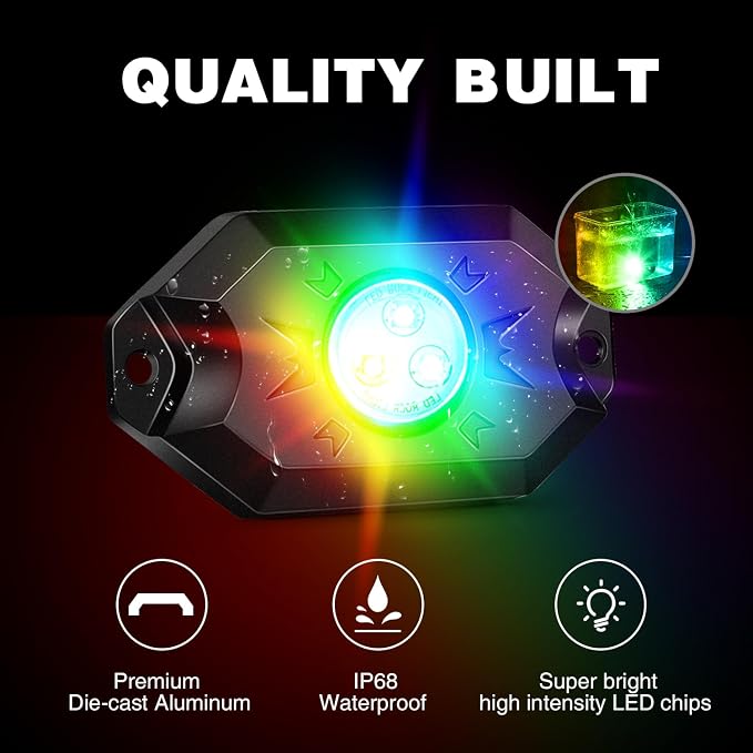 Nilight 2PCS 4FT RGB LED Whip Light and 6 PCS Rock Lights Combo Remote App Control w/DIY Chasing Patterns Stop Turn Reverse Modes Safety Antenna Whips for ATV UTV Polaris RZR Can-am Dune Buggy Jeep