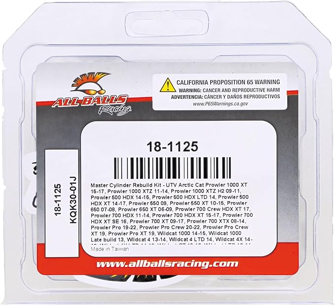 All Balls 18-1125 Master Cylinder Rebuild Kit Compatible With/Replacement For Arctic Cat Prowler 500 HDX 2014-2015, Prowler 500 HDX XT 2014, Prowler 550 2009-2015, Prowler 550 XT 2009-2015