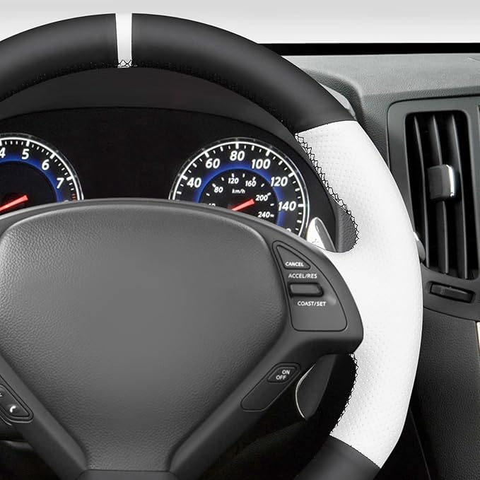 MEWANT Hand Stitch Black White Artificial Leather Steering Wheel Cover for Infiniti G25 G35 G37 EX35 EX37 Q60 QX50