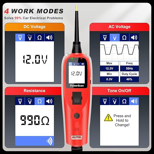 Autel PowerScan PS100 Car Circuit Tester, Universal 12V 24V Automotive Power Circuit Probe Kit with 40FT Cable, AC/DC/Continuity/Probe/Signal Test, Activate Component Electrical System Tool