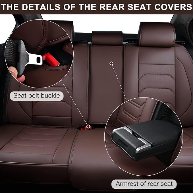 TIEHESYT Brown Car Seat Covers Full Set, Breathable Leather Automotive Front and Rear Seat Covers & Headrest for Reduce The Driving Fatigue, Compatible with Most Vehicles, Cars