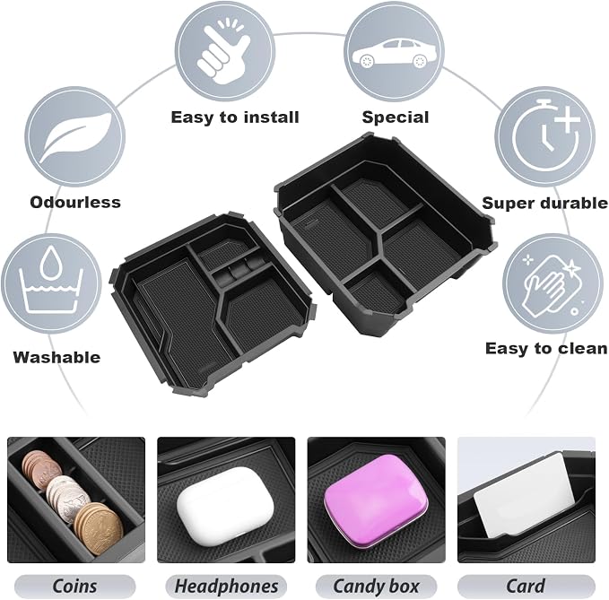 SKTU 2-Pack for 2024 2025 2026 Tesla Cybertruck Center Console Organizer 2024 2025 2026 Cybertruck Console Tray Cybertruck Armrest Tray Tesla Cybertruck 2024 2025 2026 Accessories with Coin Holder