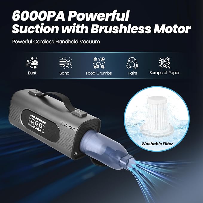 8 in 1 Jump Starter with Air Compressor 2000A Mini Vacuum Cleaner, 12V Batterty Jumper Starter Portable (All Gas/10L Diesel)150PSI Air Pump for Inflation/Deflation Tire Inflator with 4 Modes LED Light