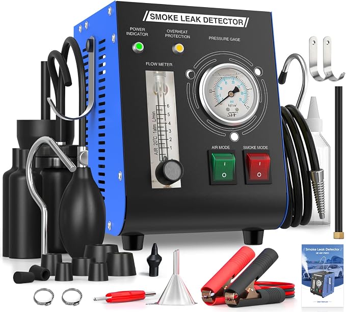 Automotive Smoke Machine, 12V DC Upgrade Leak Detector with Built-in Air Pump, Pressure Gauge & Flow Meter (YW01)