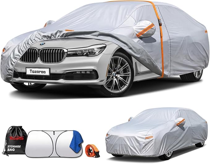 Car Cover Waterproof All-Weather,Heavy-Duty Outdoor Full Exterior Automobiles Sedan/Coupe (Length 204-208 inch) with Windshield Sun Shade Universal Fit Lexus ES350, Tesla Model S,BMW 740i etc