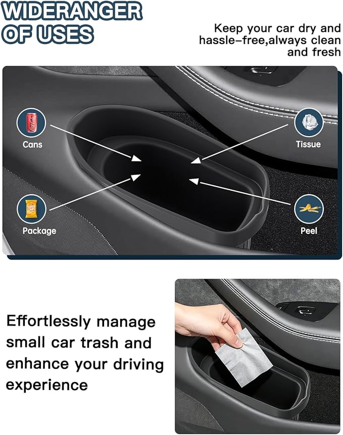 Ruiya Door Trash Can for Tesla Model Y 2025-2026/Model 3 2024-2026,Waterproof Silicone Auto Garbage Can Portable Door Built-in Trash Bin, Interior Accessories for Model Y/3