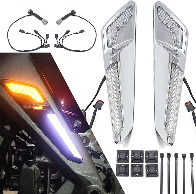 Motorcycle Front Brake LED Light NAV Turn Signal Lights Front Fork Mounted Led Lamp for Honda Goldwing GL 1800 GL1800 F6B 2018-UP 2019 2020 (Silver)