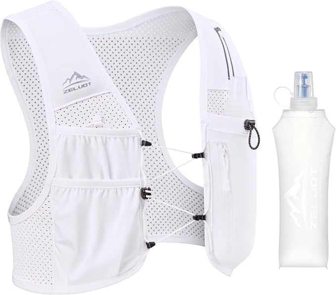 Zelvot Running Vest for Women Men, USA Original Patent, Adjustable Chest Straps Running Hydration Vest with 500ml Soft Flask, Lightweight Reflective Hydration Backpack for Marathon