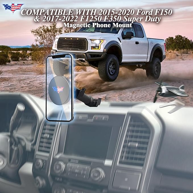 F150 Magnetic Phone Mount Compatible with 2015-2019 2020 Ford F150 F-150& 2017-2022 F250/F350 Super Duty Truck Accessories Metal Cell Phone Holder Dash Platform Mount