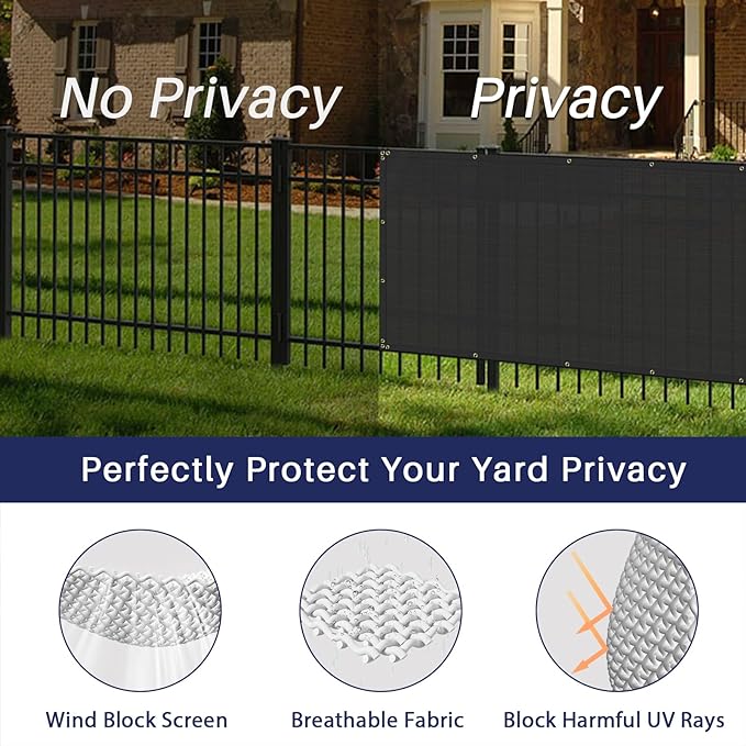 Windscreen4less Privacy Fence Screen Heavy Duty Windscreen Fencing Mesh Fabric Shade Net Cover with Brass Grommtes for Outdoor Wall Garden Yard Pool Deck, 8'x29' Black