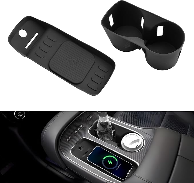 LUWU 2026 Palisade Accessories Compatible with 2026 Palisade SE/SEL/XRT/Limited/Calligraphy Accessories Center Console Silicone Cup Holder Insert, Wireless Charging Anti-Slip Mat 2PCS(Only for 7-Seat)