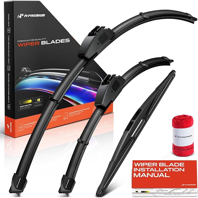 A-Premium 26"+17"+14" Windshield Wiper Blades Compatible with Mazda 3 2019-2024, Hatchback - Front Rear Wipers Blade Set, Hook/RL3 Arm Connector, with Wear Indicator & Towel (Pack of 3)