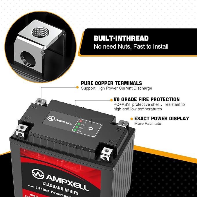 YTX20L-BS Lithium Motorcycle Battery, 12V 12Ah 720 CCA 4.8 lbs Lightweight, Powersports Replacement for ATV UTV Scooter Generator