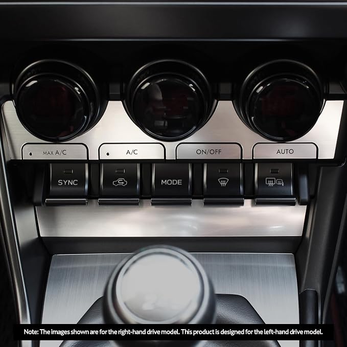 BARZA LHD Air Conditioning Control Panel for GR86 ZN8, Brushed Finish | Made in Japan. Custom-fit trim for GR86 (ZN8) 2021-2026 LHD models. Durable acrylic resin with a brushed metal-style finish.