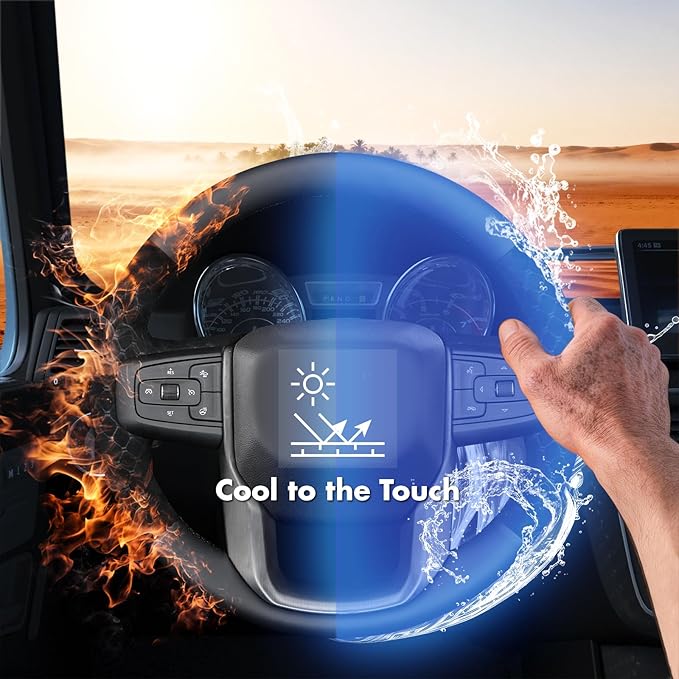 MEWANT Hand Stitch 3D Style Real Leather Steering Wheel Protector Wrap Cover for GMC Sierra 1500 2019-2023/Sierra 1500 Limited 2022/Sierra 2500 2020-2024/Sierra 3500 2020-2024/Yukon 2021-2023
