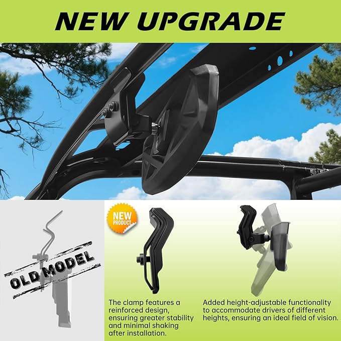 SHEJISI UTV Rear View Mirror Compatible with Can Am Defender HD10 HD9 HD8 HD7 HD5,Polaris Ranger 500 570 900 XP 1000 XP/Crew, No Drilling Modification, Easy Installation, Clear and Large Field of View