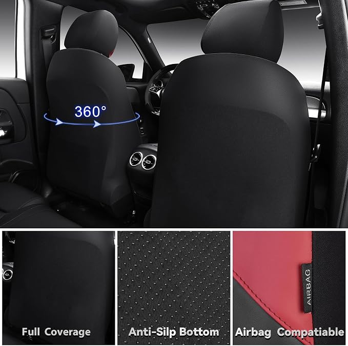 CAR PASS Memory Foam Leather Seat Covers Full Set, Breathable Perforated Nappa Leather Seat Covers Universal Fit for Most Sedans,SUV,Trucks Thick 3D Foam Comfort, Airbag Compatible Black Burgundy Red