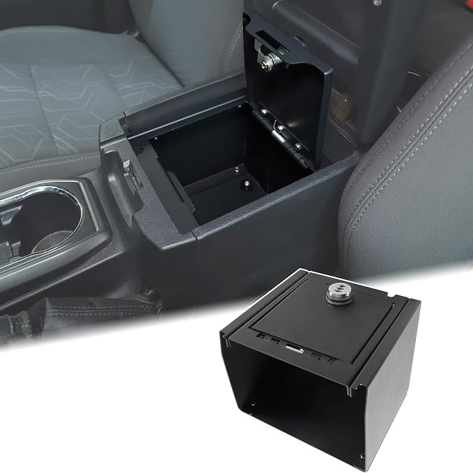 Car Center Console Lock Safe Box Armrest Storage Compatible with Toyota Tacoma 2016-2023 Center Console Lock Box Armrest Security Organizer Tray Vault with 3 Digit Combo Password Insert Accessories