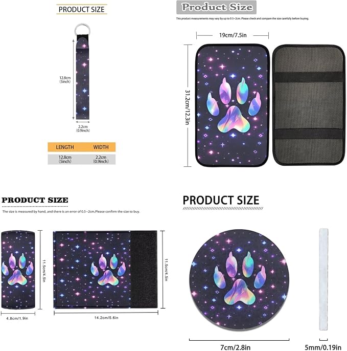 18 Pcs Car Accessories Set for Women, Colorful Stars Dog Paw Print Design, Car Seat Covers with Steering Wheel Cover Floor Mats Seat Belt Pads Armrest Pad Handle Gloves Coasters Keychains