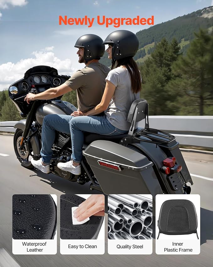 VEVOR Motorcycle Backrest Sissy Bar with Luggage Rack, Compatible with Honda Rebel CMX 1100 2021-2022, 18-Inch Height, Removable Passenger Backrest, Durable Metal Frame with Leather Pad, Black