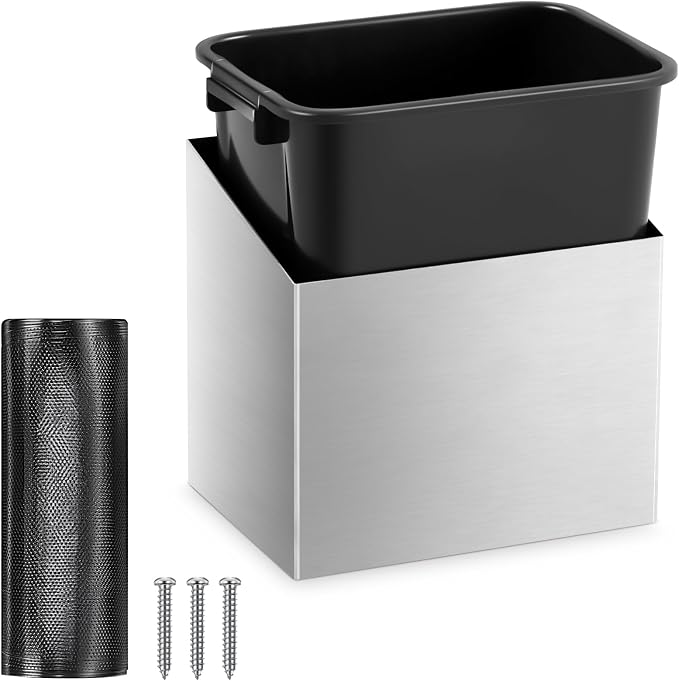 Blulu 1 Set Silver Refuse Container Bin for Race Trailer Garage Trash Can Holder Organizer Aluminum Trash Can Holder Wall Mount for Race Trailer, Garage, Shop