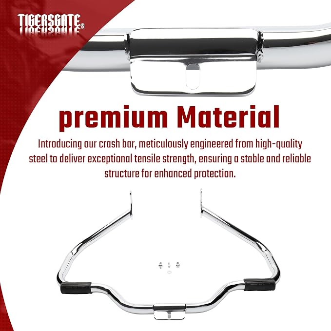 Softail Engine Guard Crash Bar 1.25" Fat Mustache Guard Highway Bar Designed for 2000-2017 Harley Heritage Softail Classic Deluxe Fat Boy FLSTF Models, with Anti-Slip Pedals, Chrome