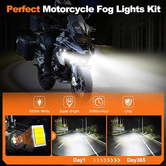 LEDMIRCY Motorcycle Auxiliary Lights, Exploradoras LED para Moto with Switch Wiring Harness Kit Motorcycle Fog Lights IP68 Waterproof Driving Spot Light with Mount Brackets for ATV UTV Snowmobile